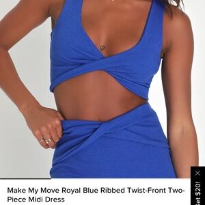 Make My Move Royal Blue Ribbed Twist-Front Two-Piece Midi Dress